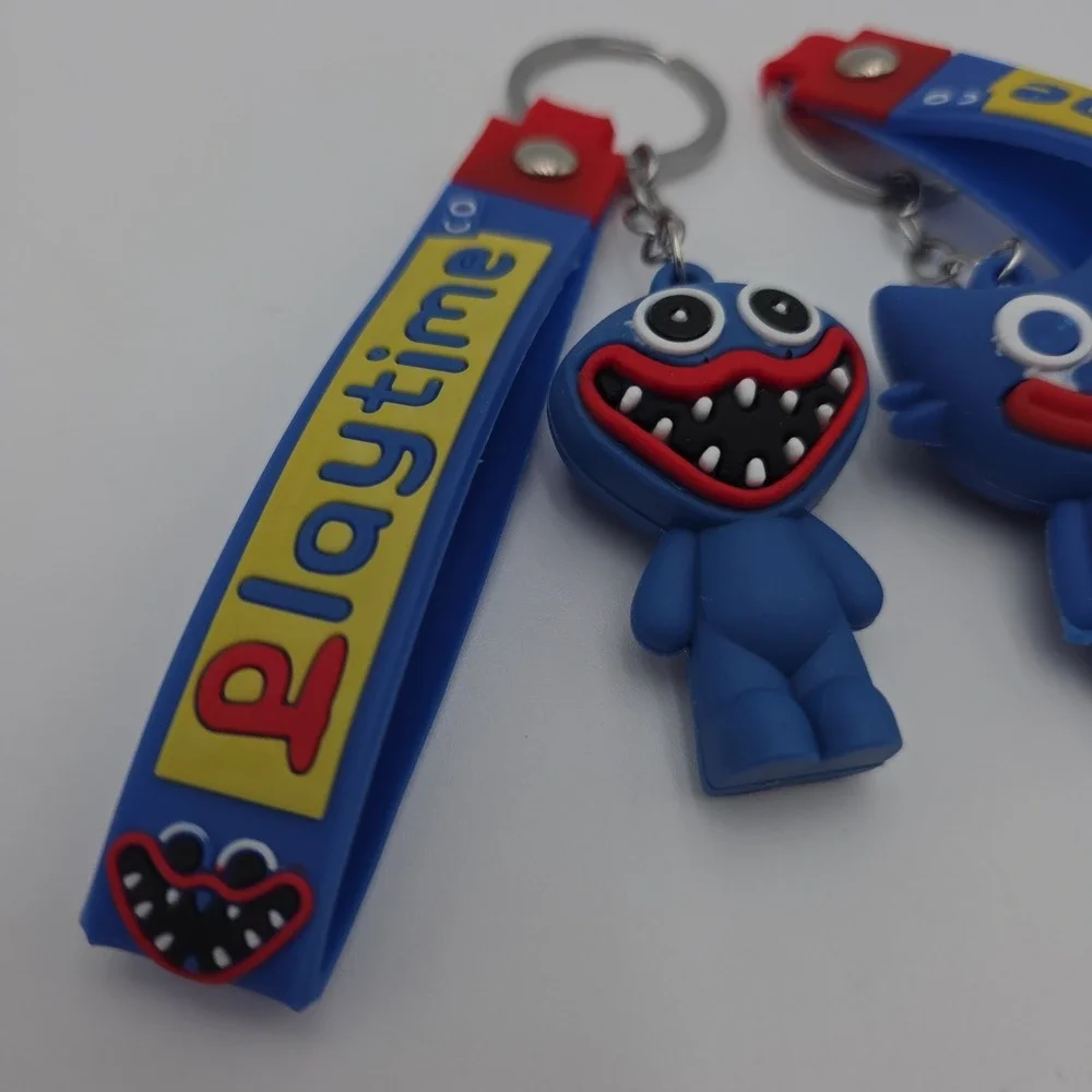 Brand New! 2 Pc Poppy Playtime Huggy Wuggy Charm Keychains With Wrist Strap PVC